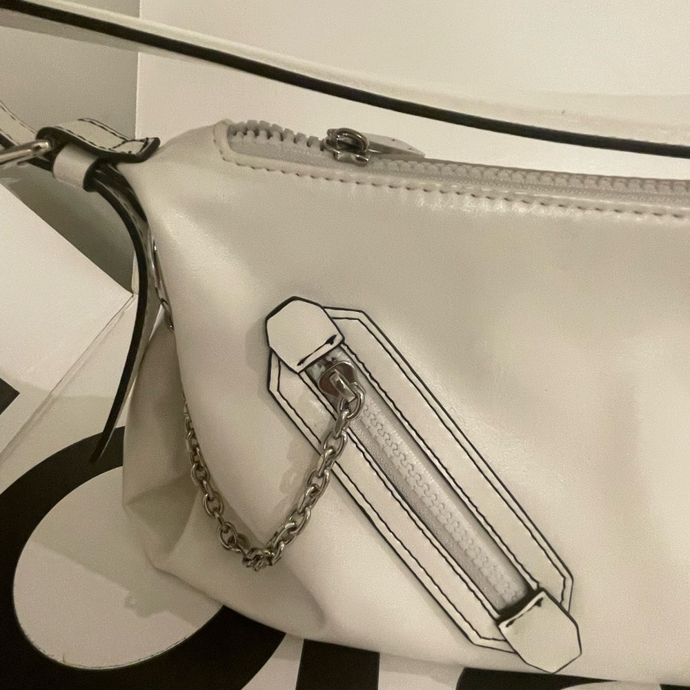 Armani Exchange White Shoulder Bag with Decorative Zips
